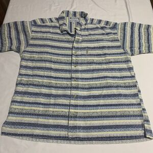 Vtg Columbia Sportswear Men's Woven Button Up Size‎ L Tropical Blue Yellow
